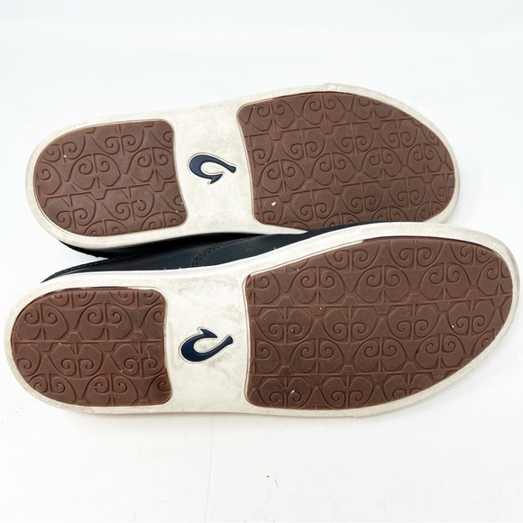 OLUKAI BLACK PUHLUEA LEATHER SLIP ON DROP HEEL HOUSE SLIPPER SHOES SZ 8 - Picture 7 of 7